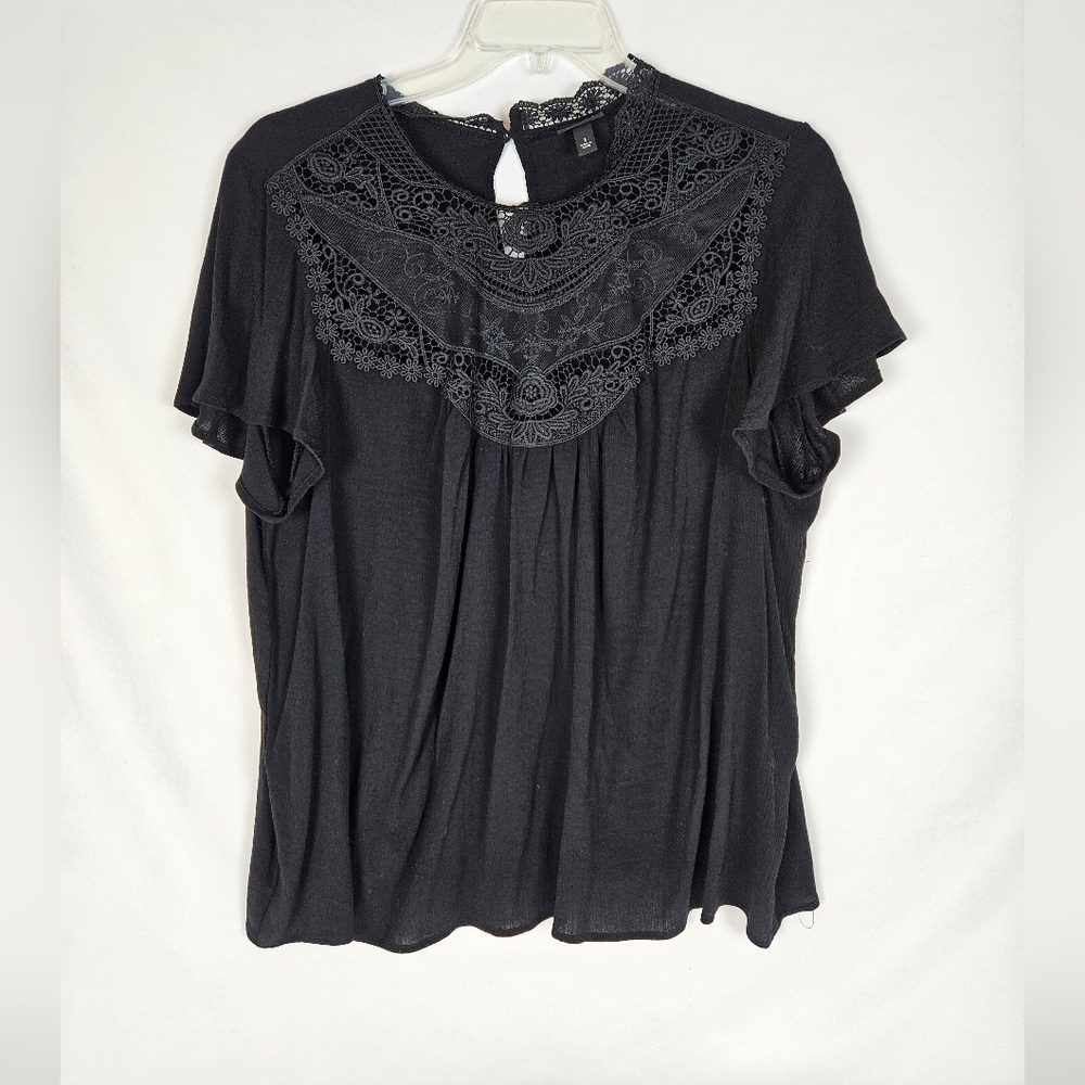 Torrid Black Ruffled Bib Collar Blouse